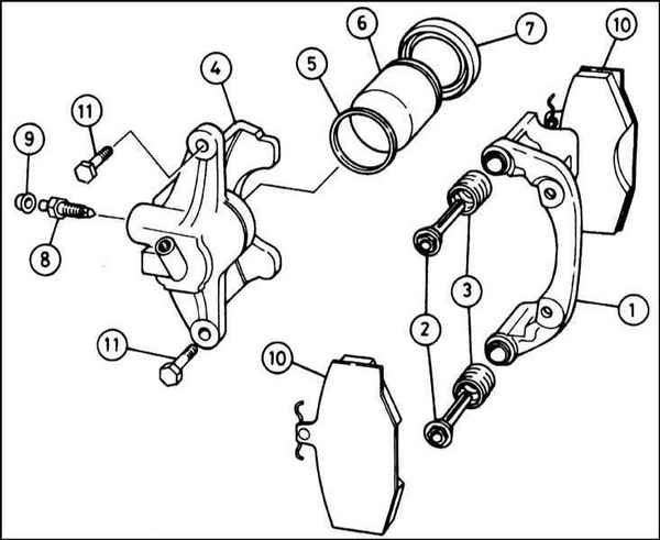 Ремонт и эксплуатация автомобиля Skoda Felicia с 1994 г. -Снятие, капитальный ремонт и установка суппортов тормозных механизмов передних колес