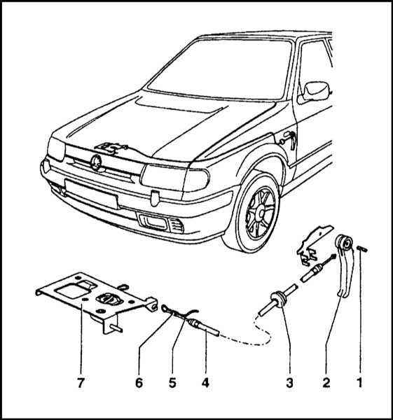 Ремонт и эксплуатация автомобиля Skoda Felicia с 1994 г. -Снятие и установка приводного троса отпускания замка капота