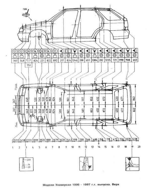 Ремонт и эксплуатация автомобиля Skoda Felicia с 1994 г. -Контрольные кузовные размеры