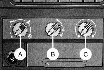 Ремонт и эксплуатация автомобиля Skoda Felicia с 1994 г. -Оборудование панели управления и дефлекторов воздуховодов, выбор режимов функционирования системы отопления/вентиляции салона – модели с кондиционером воздуха
